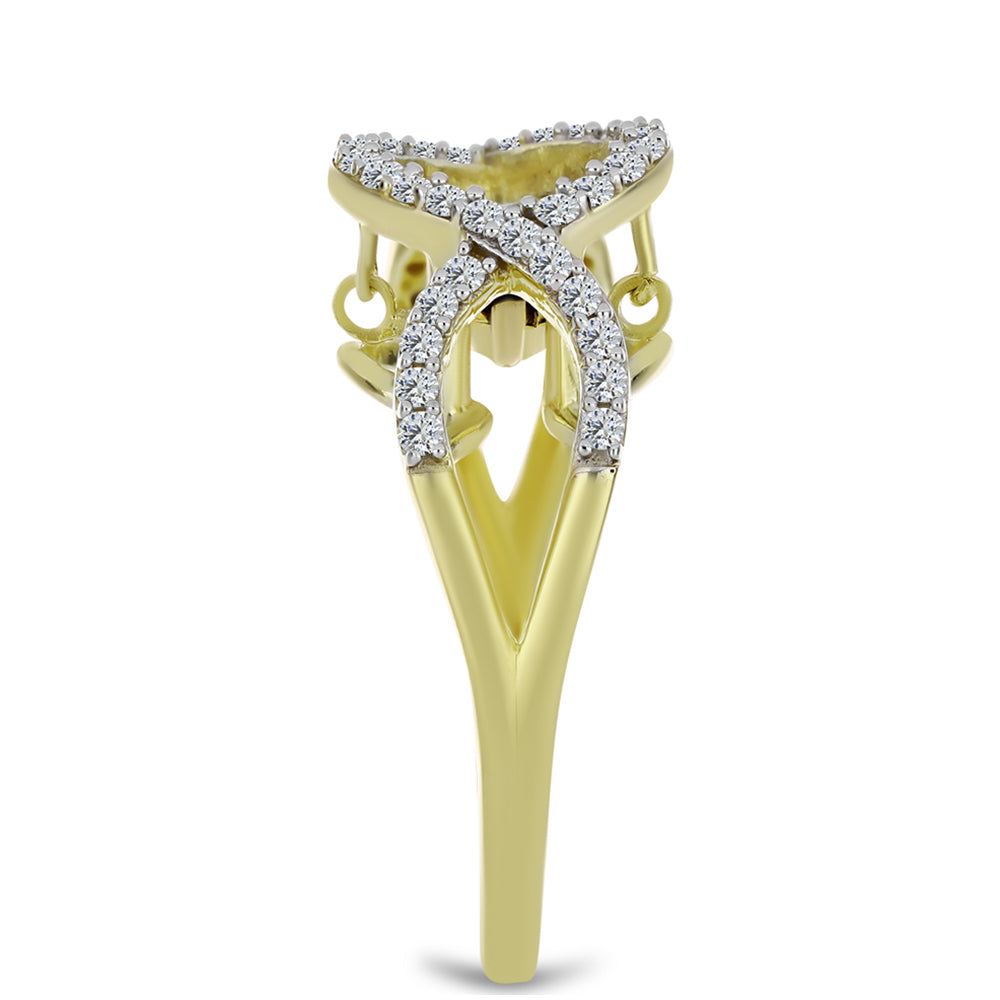 Anillo de Plata Bañada en Oro con Diamante azul danzante y Topacio Blanco