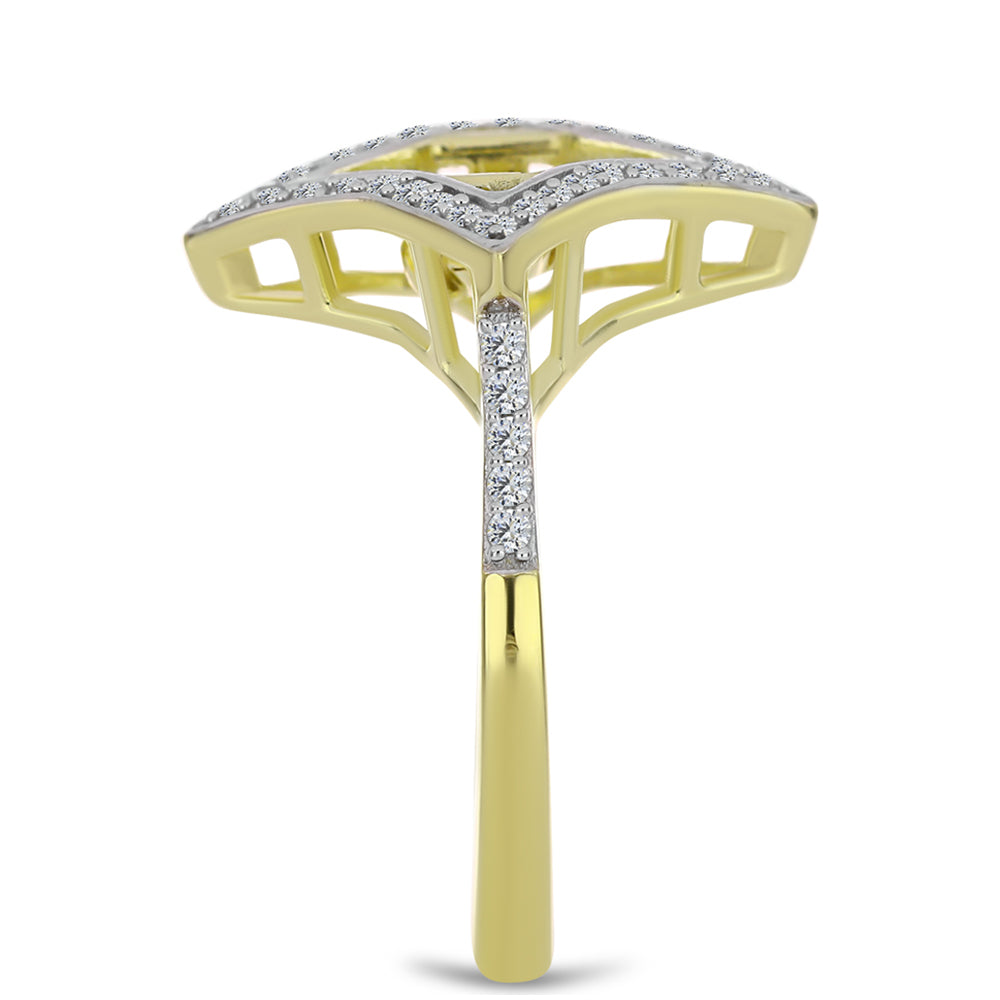 Anillo de Plata Bañada en Oro con Diamante azul danzante y Topacio Blanco