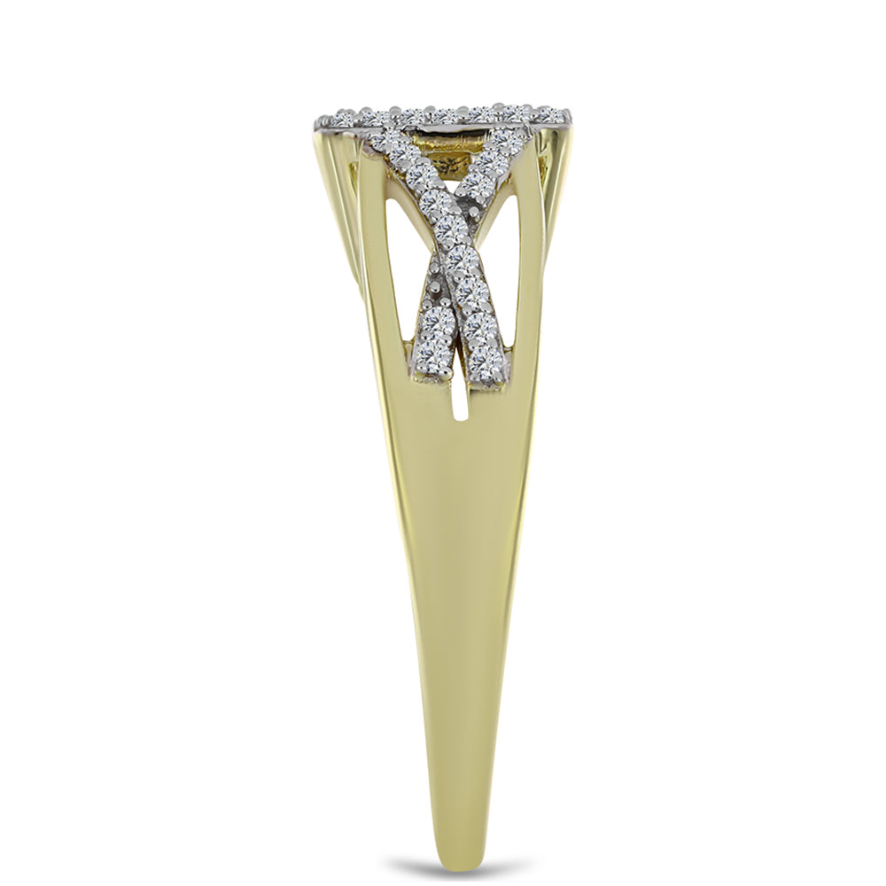 Anillo de Plata Bañada en Oro con Diamante azul danzante y Topacio Blanco