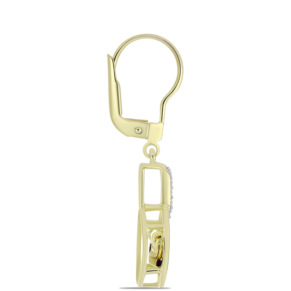 Pendientes de Plata Bañada en Oro con Diamante azul danzante y Topacio Blanco