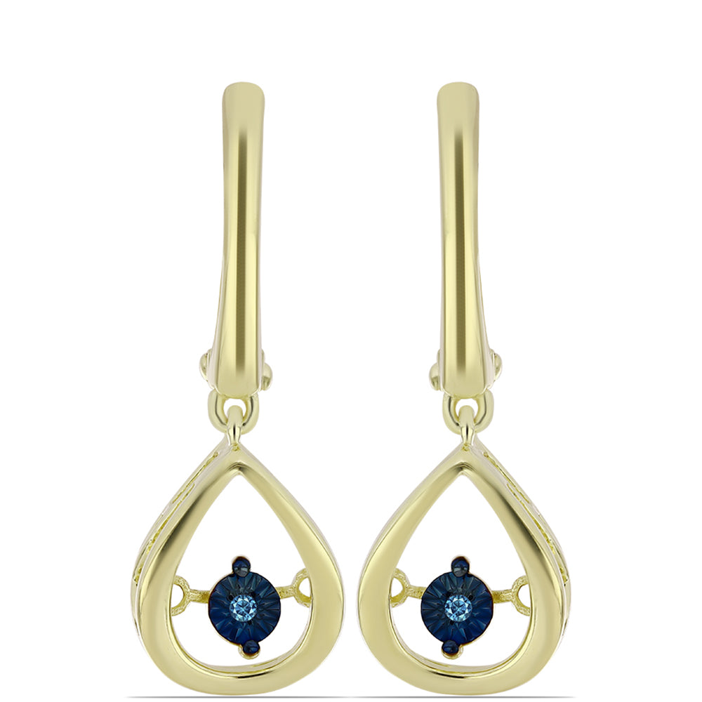 Pendientes de Plata Bañada en Oro con Diamante azul danzante