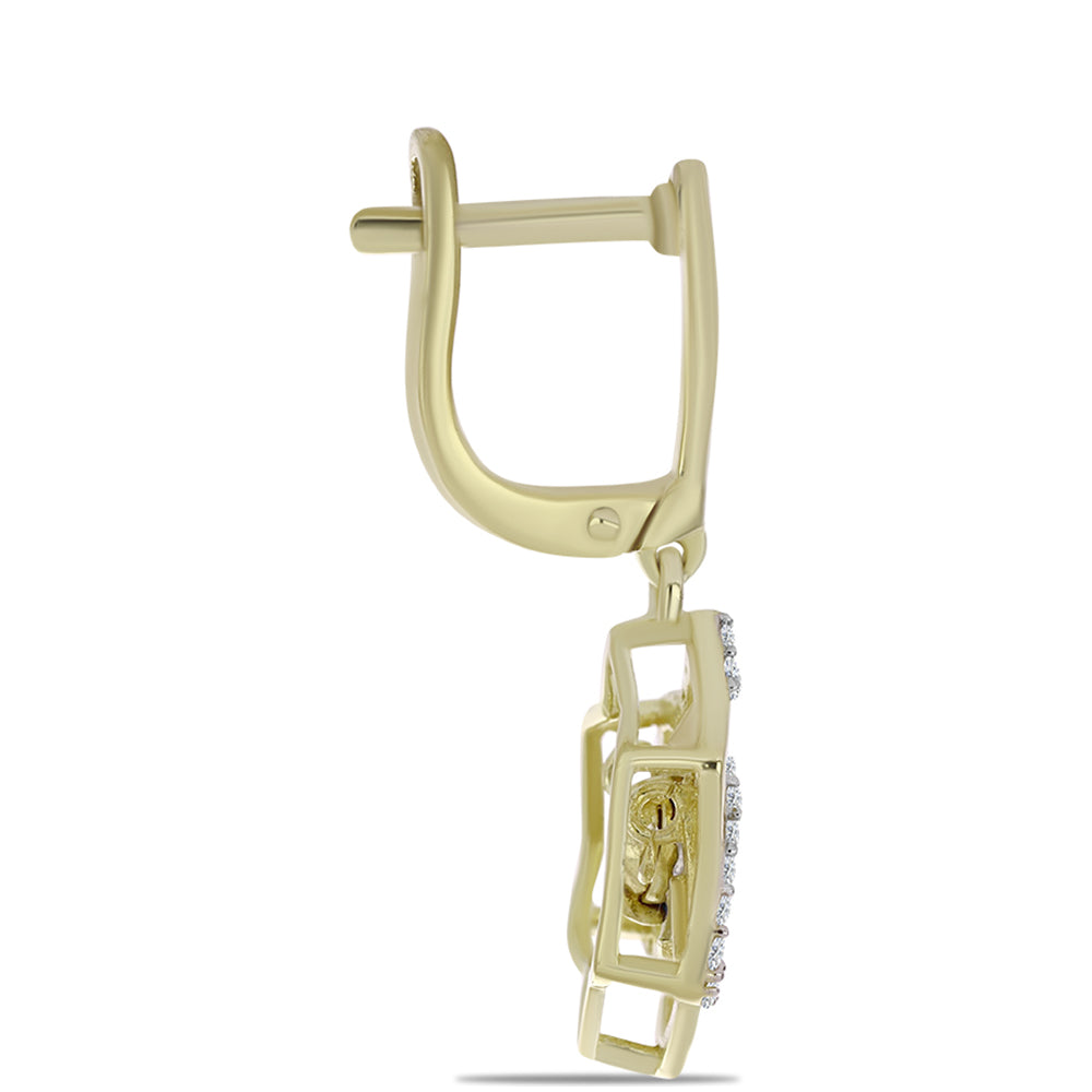 Pendientes de Plata Bañada en Oro con Diamante azul danzante y Topacio Blanco