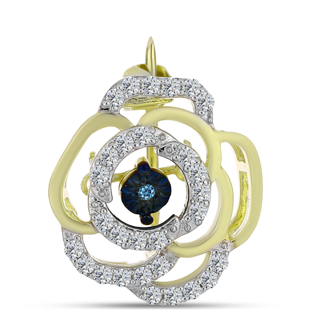 Broche de Plata Bañada en Oro con Diamante azul danzante y Topacio Blanco