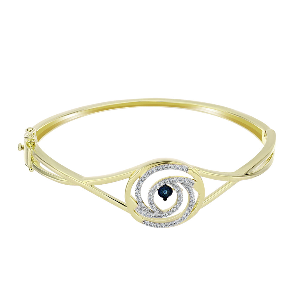 Brazalete de Plata Bañada en Oro con Diamante azul danzante y Topacio Blanco
