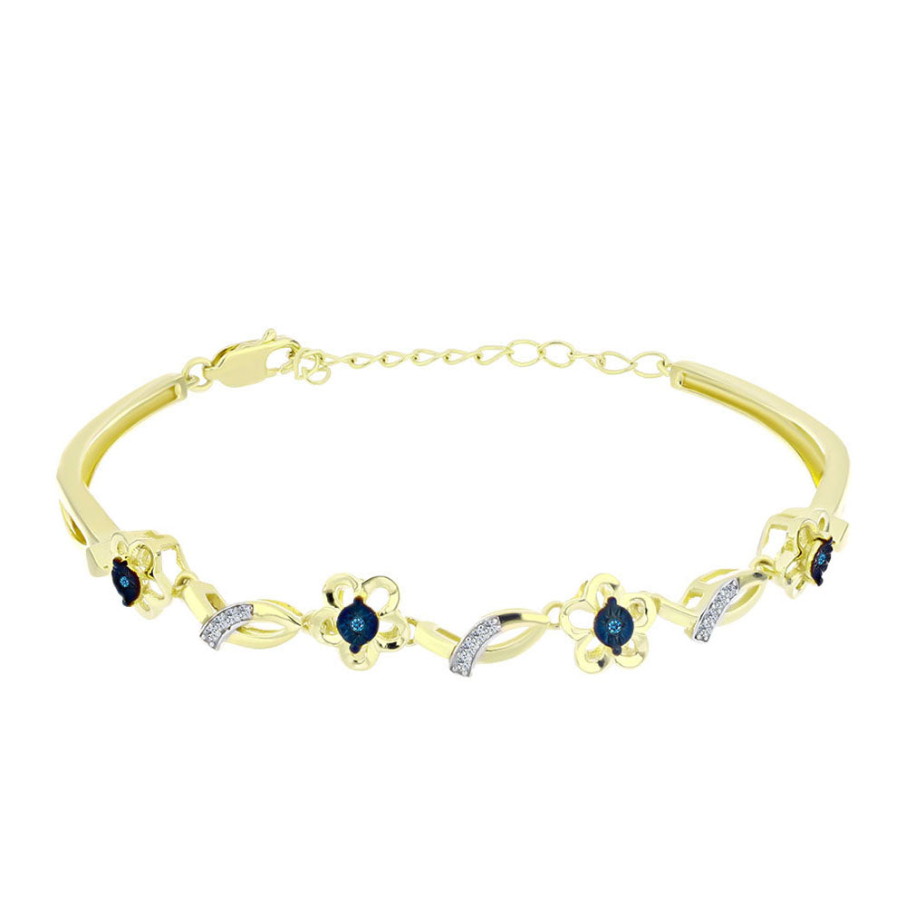 Brazalete de Plata Bañada en Oro con Diamante azul danzante y Topacio Blanco