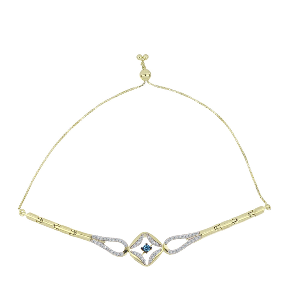 Pulsera de Plata Bañada en Oro con Diamante azul danzante y Topacio Blanco