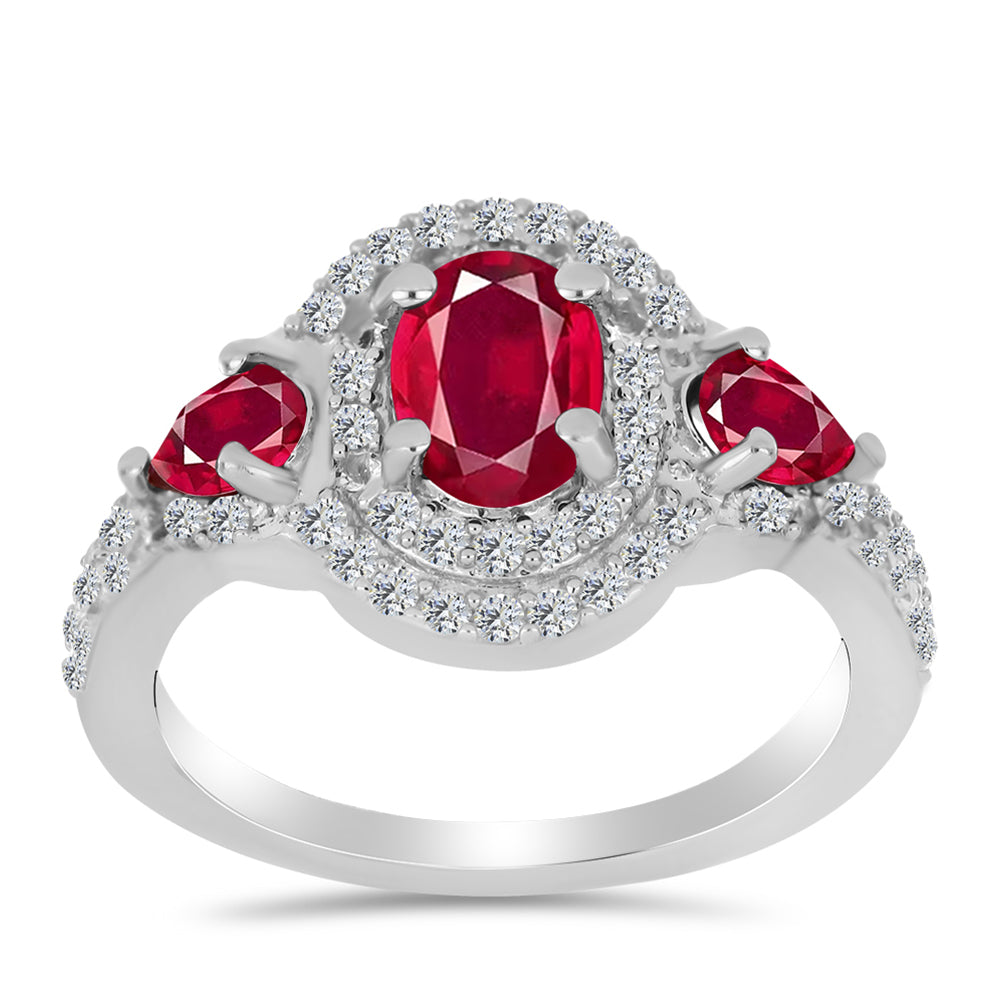 Anillo de Plata con Rubí de Madagascar y Topacio Blanco