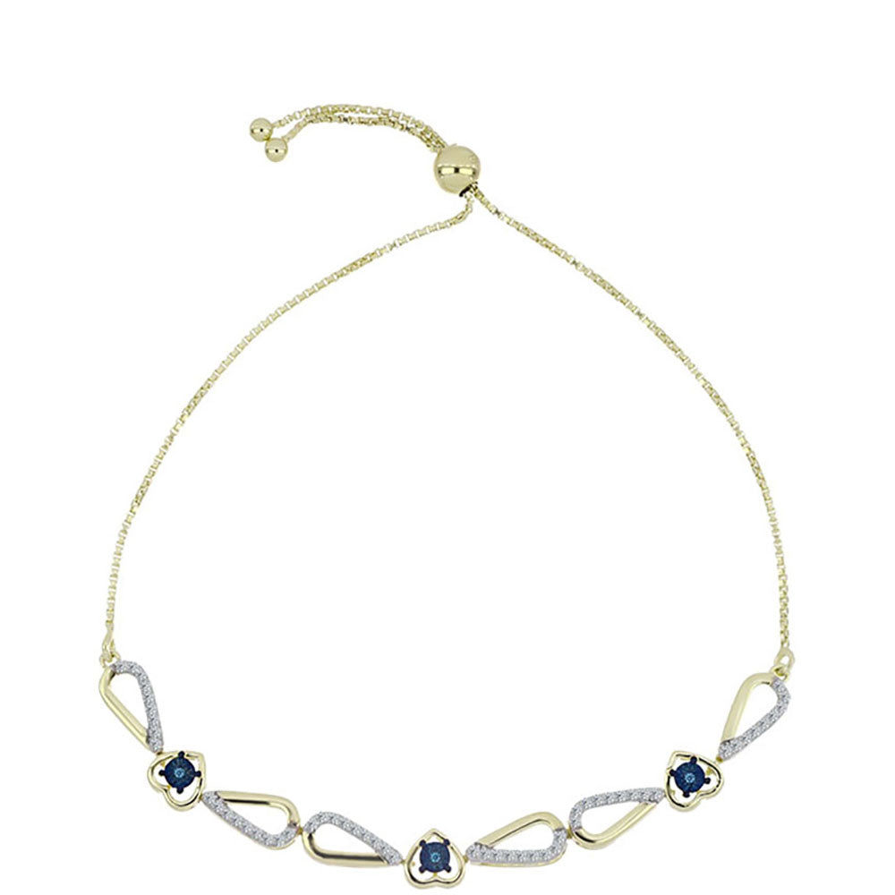 Pulsera de Plata Bañada en Oro con Diamante azul danzante y Topacio Blanco