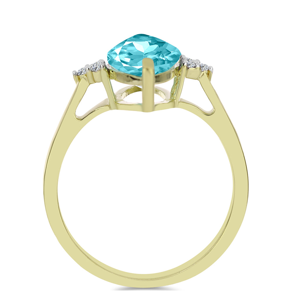 Anillo de Plata Bañada en Oro con Cuarzo Paraiba y Topacio Blanco