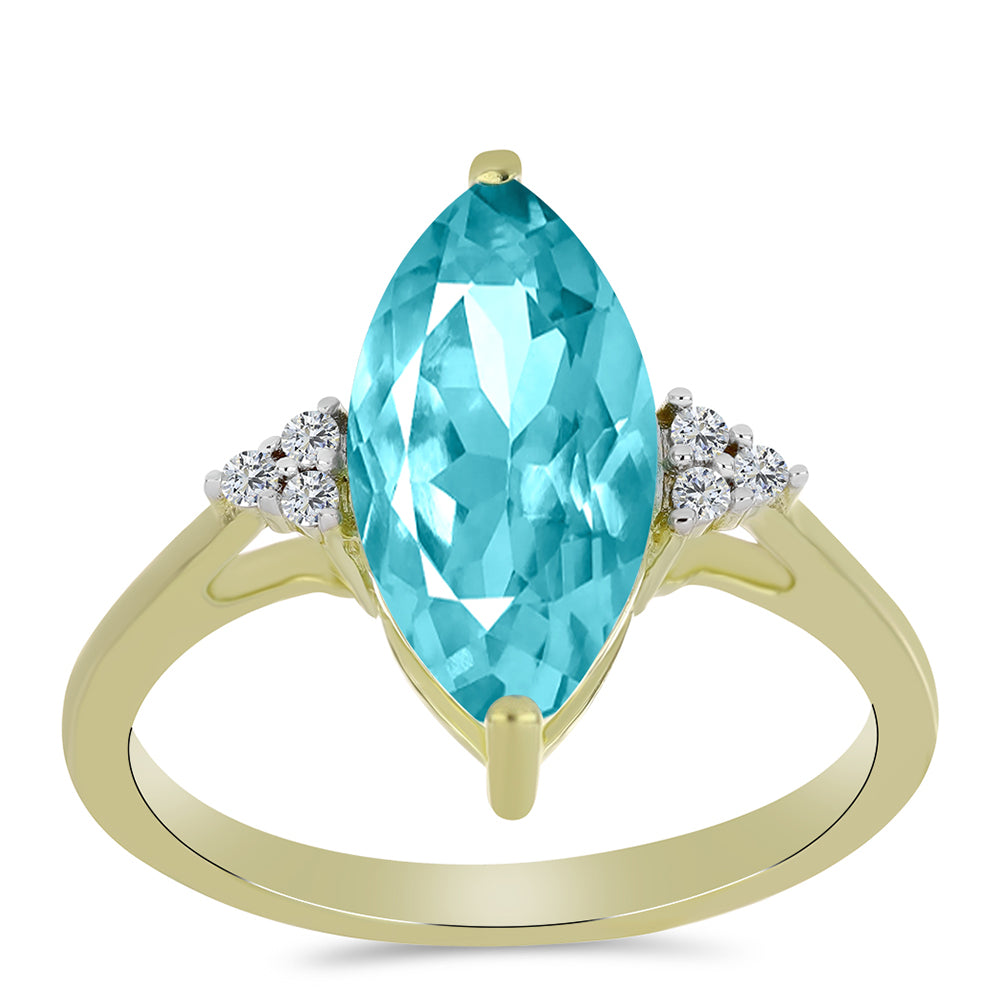 Anillo de Plata Bañada en Oro con Cuarzo Paraiba y Topacio Blanco