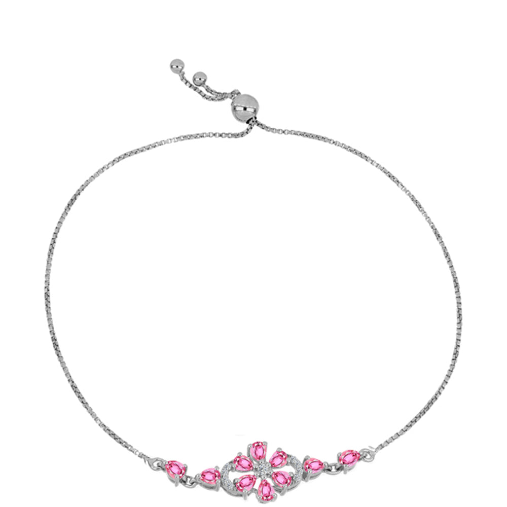 Pulsera de Plata con Turmalina Rosa de Pelmadulla y Topacio Blanco