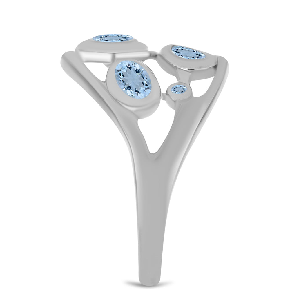 Anillo de Plata con Aguamarina del Condado de Embu y Topacio Blanco