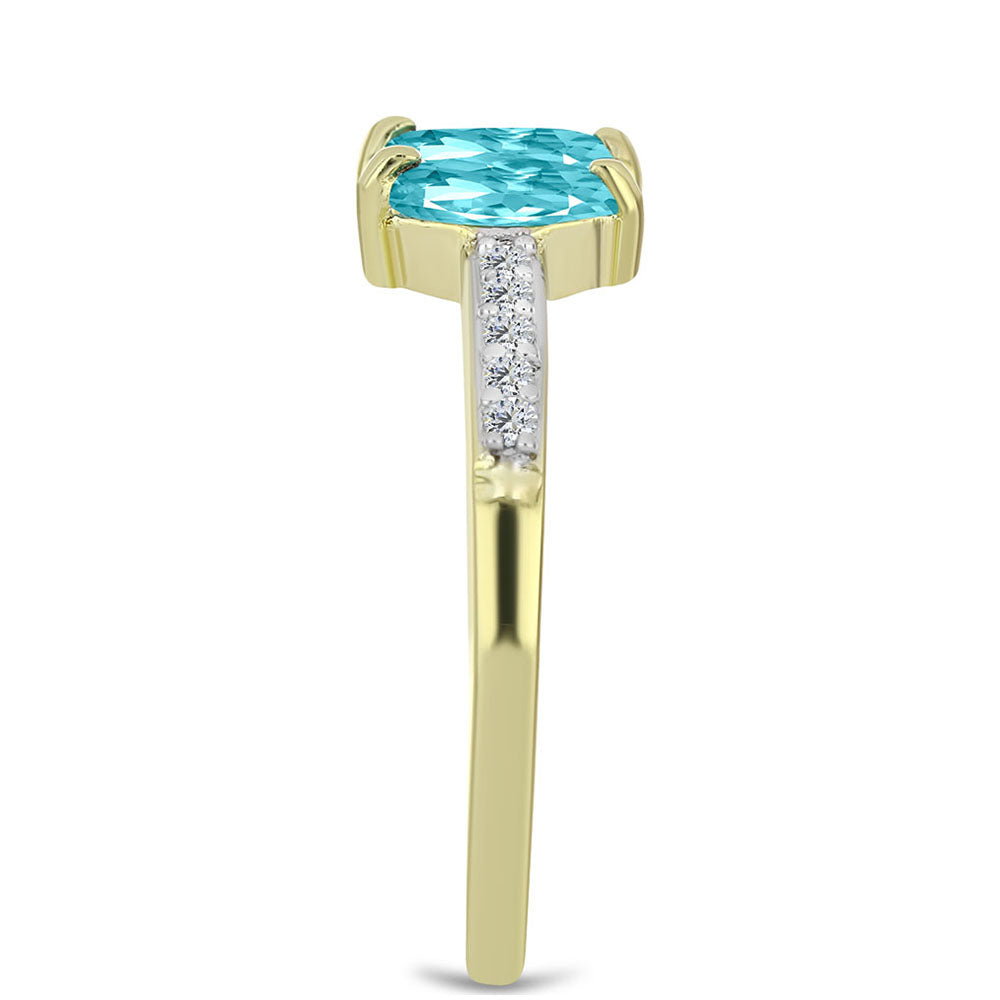 Anillo de Plata Bañada en Oro con Cuarzo Paraiba y Topacio Blanco