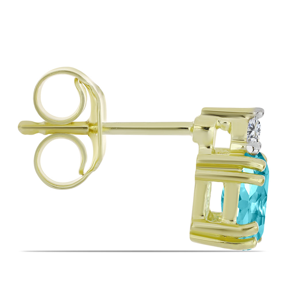 Pendientes de Plata Bañada en Oro con Cuarzo Paraiba y Topacio Blanco