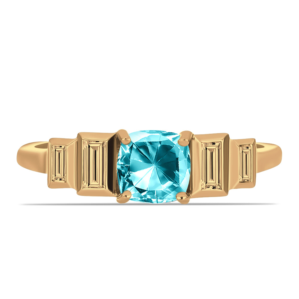 Anillo de Plata Bañada en Oro con Cuarzo Paraiba y Zircón Blanco