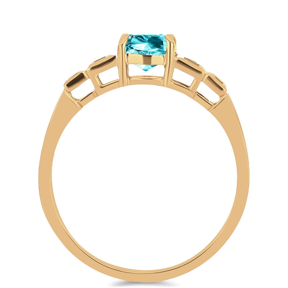 Anillo de Plata Bañada en Oro con Cuarzo Paraiba y Zircón Blanco