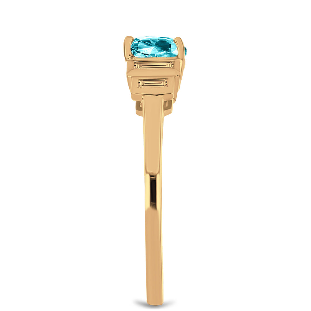 Anillo de Plata Bañada en Oro con Cuarzo Paraiba y Zircón Blanco