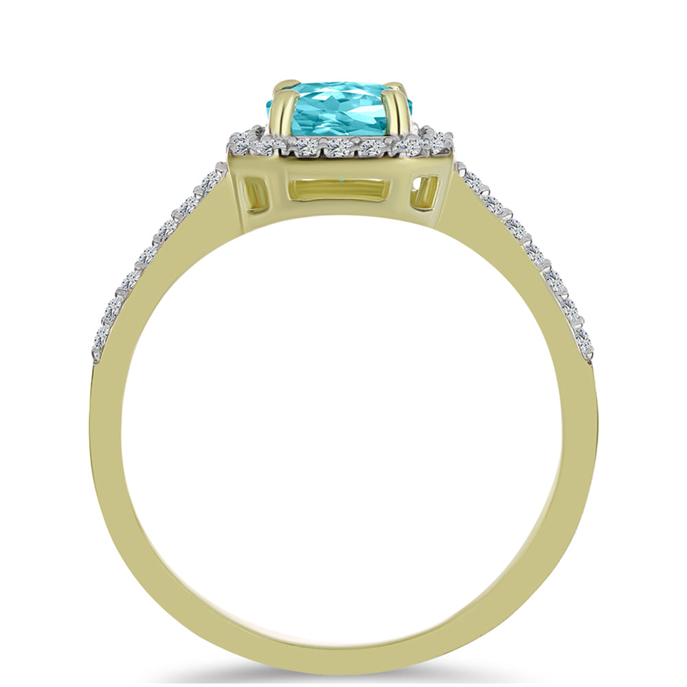 Anillo de Plata Bañada en Oro con Cuarzo Paraiba y Topacio Blanco