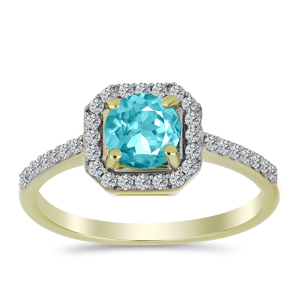 Anillo de Plata Bañada en Oro con Cuarzo Paraiba y Topacio Blanco