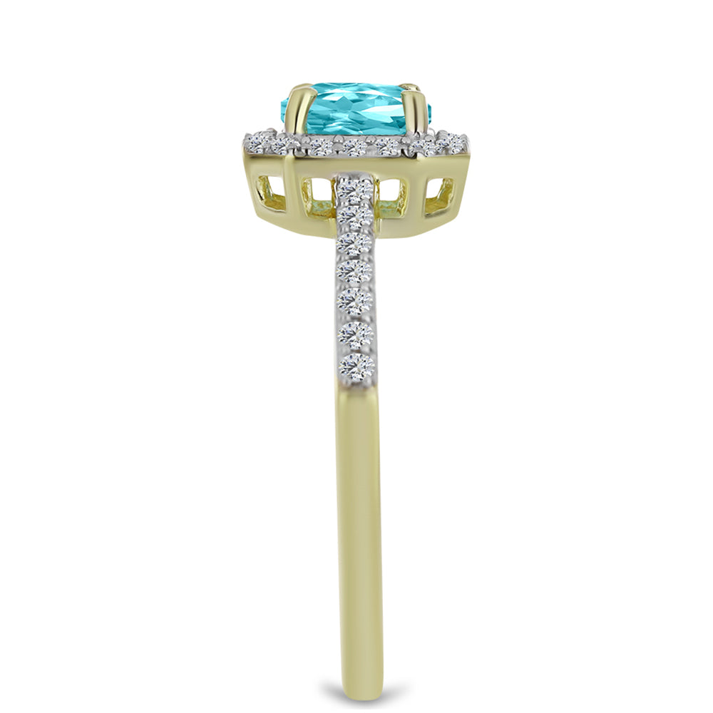 Anillo de Plata Bañada en Oro con Cuarzo Paraiba y Topacio Blanco