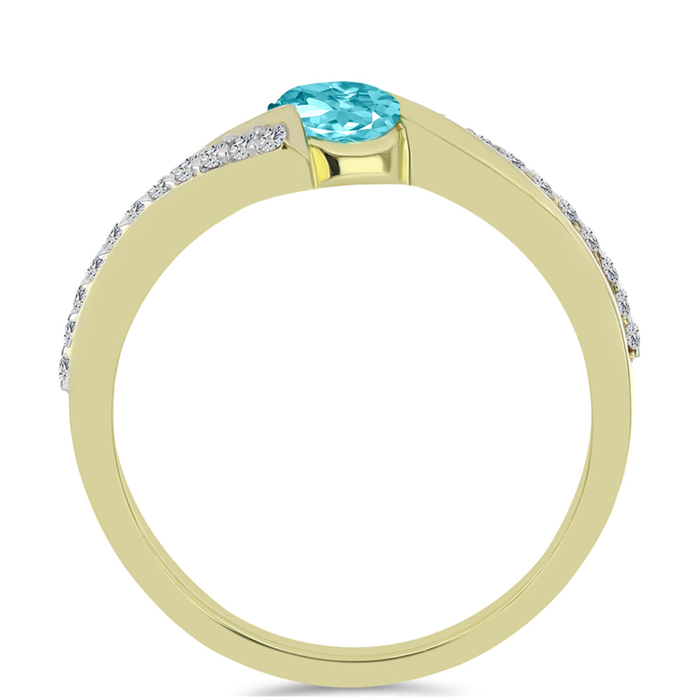 Anillo de Plata Bañada en Oro con Cuarzo Paraiba y Topacio Blanco