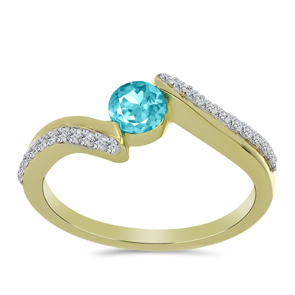 Anillo de Plata Bañada en Oro con Cuarzo Paraiba y Topacio Blanco