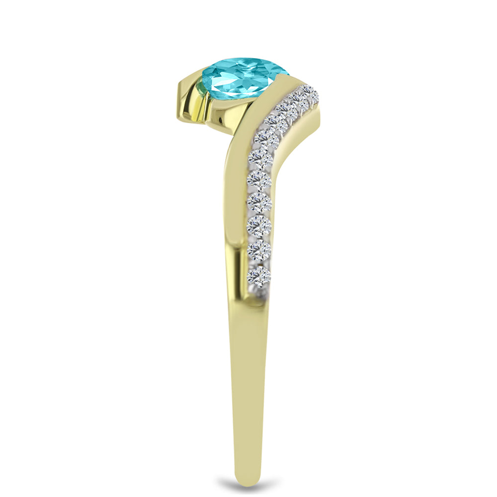 Anillo de Plata Bañada en Oro con Cuarzo Paraiba y Topacio Blanco