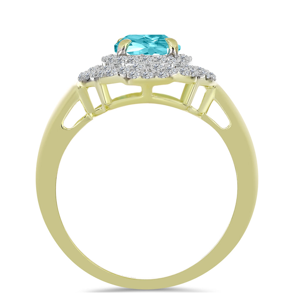 Anillo de Plata Bañada en Oro con Cuarzo Paraiba y Topacio Blanco