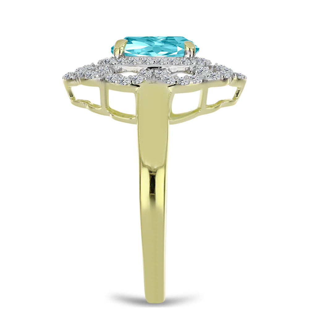 Anillo de Plata Bañada en Oro con Cuarzo Paraiba y Topacio Blanco