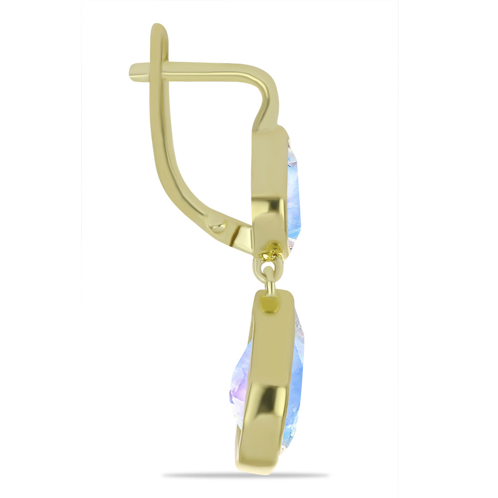 Pendientes de Plata Bañada en Oro con Piedra Lunar Arco Iris