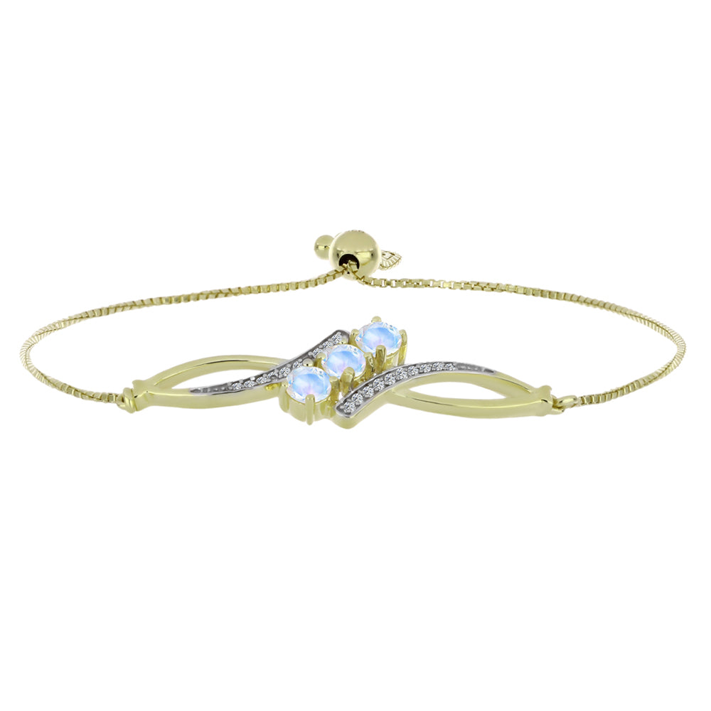 Pulsera de Plata Bañada en Oro con Piedra Lunar Arco Iris y Topacio Blanco