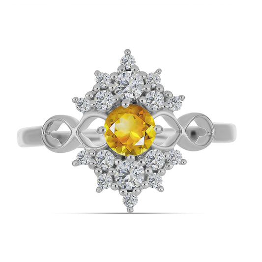 Anillo de Plata con Citrino de los Montes Urales y Topacio Blanco