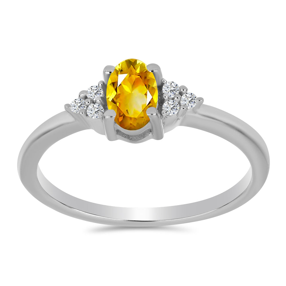 Anillo de Plata con Citrino de los Montes Urales y Topacio Blanco