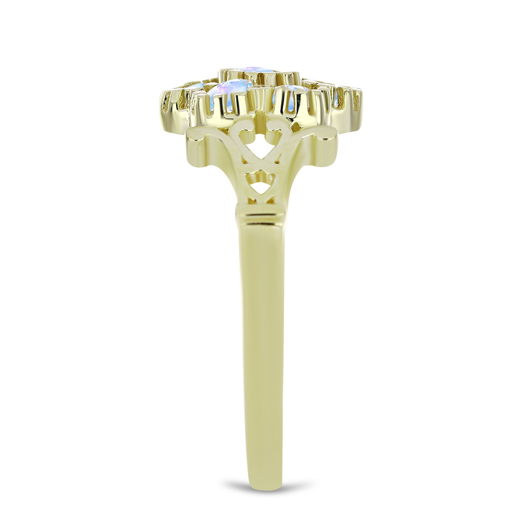 Anillo de Plata Bañada en Oro con Piedra Lunar Arco Iris