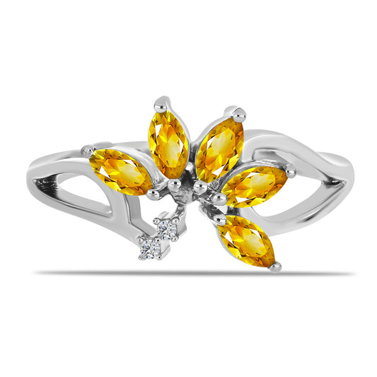 Anillo de Plata con Citrino de los Montes Urales y Topacio Blanco