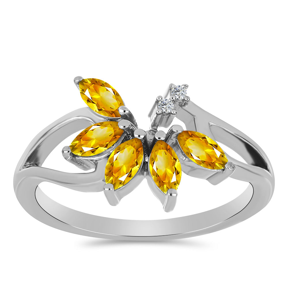 Anillo de Plata con Citrino de los Montes Urales y Topacio Blanco