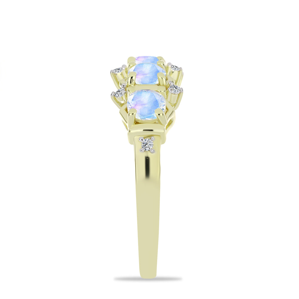 Anillo de Plata Bañada en Oro con Piedra Lunar Arco Iris y Topacio Blanco