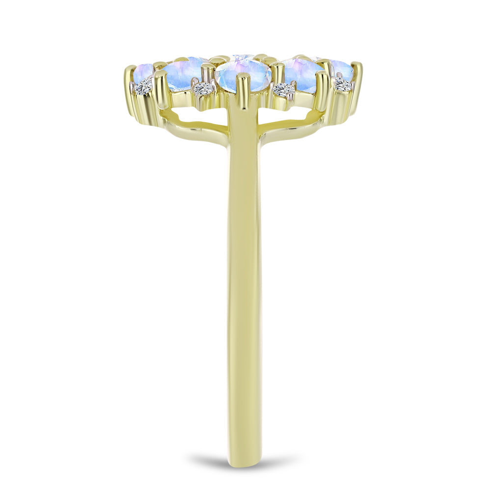 Anillo de Plata Bañada en Oro con Piedra Lunar Arco Iris y Topacio Blanco