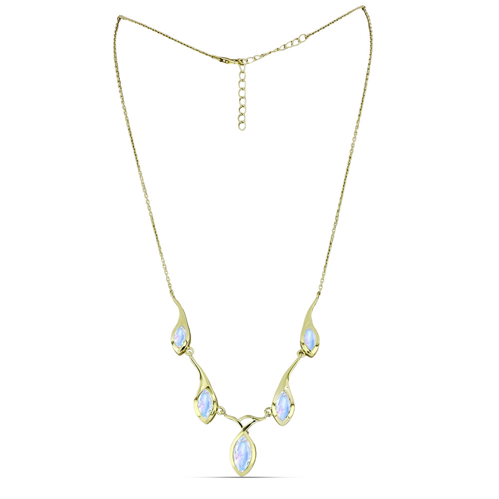 Collar de Plata Bañada en Oro con Piedra Lunar Arco Iris