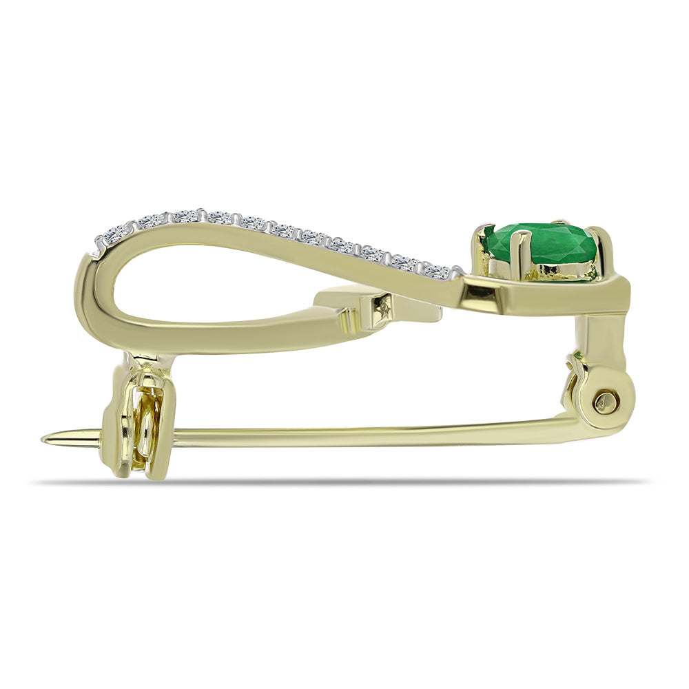 Broche de Plata Bañada en Oro con Esmeralda de Zambia y Topacio Blanco