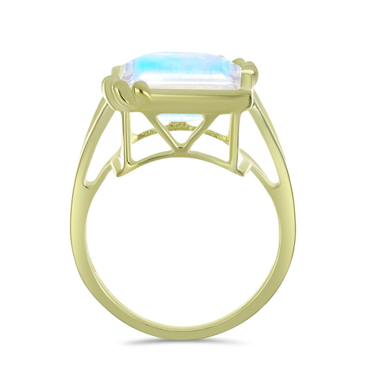 Anillo de Plata Bañada en Oro con Piedra Lunar Arco Iris