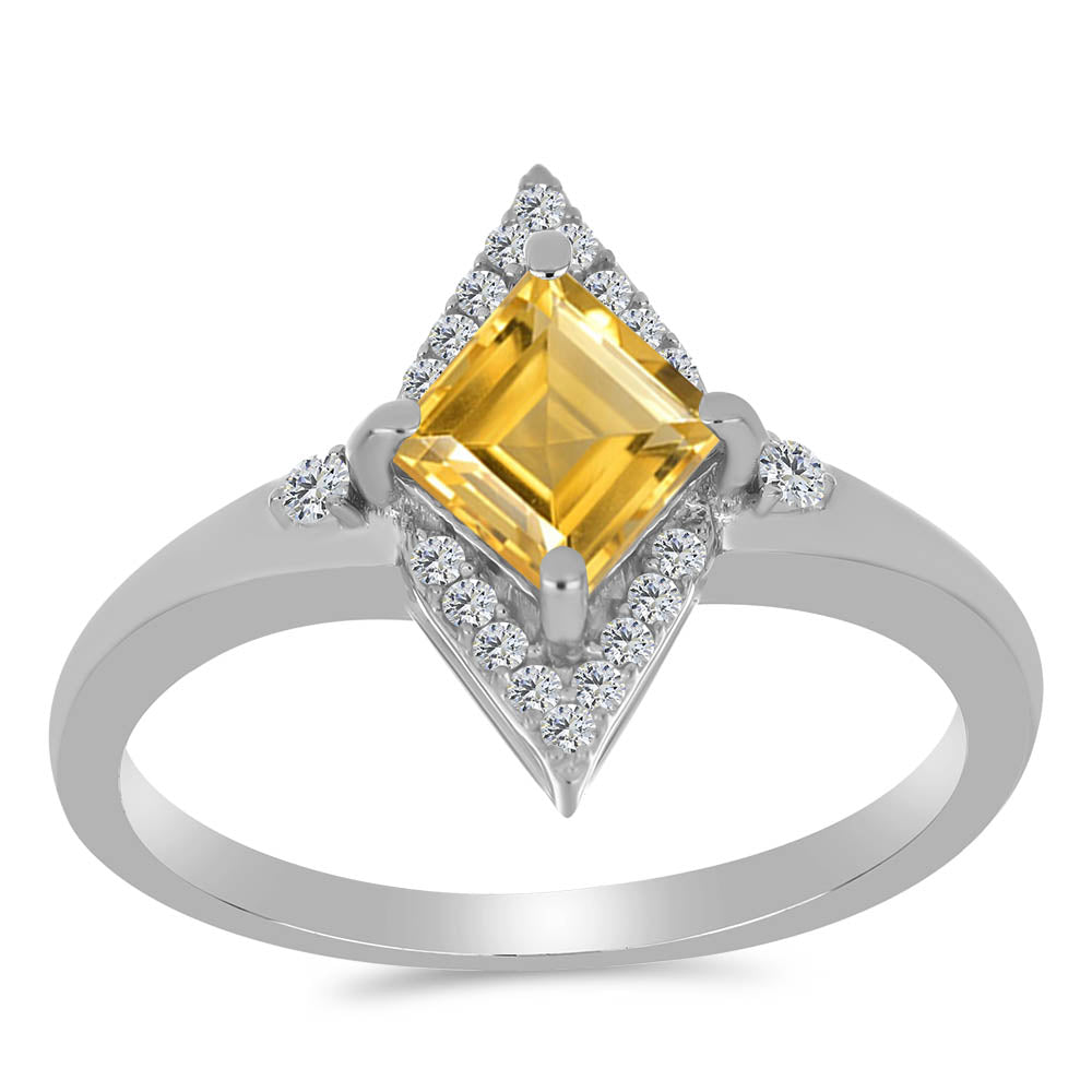 Anillo de Plata con Citrino de los Montes Urales y Topacio Blanco