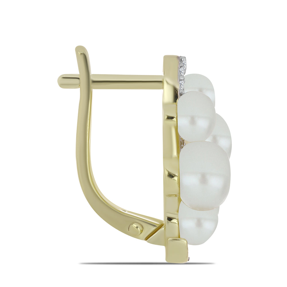 Pendientes de Plata Bañada en Oro con Perla blanca de agua dulce y Topacio Blanco