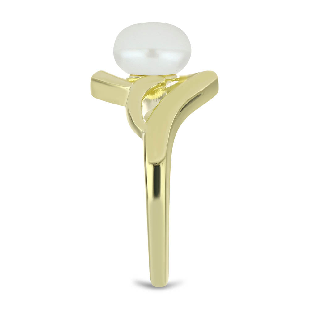 Anillo de Plata Bañada en Oro con Perla blanca de agua dulce y Topacio Blanco