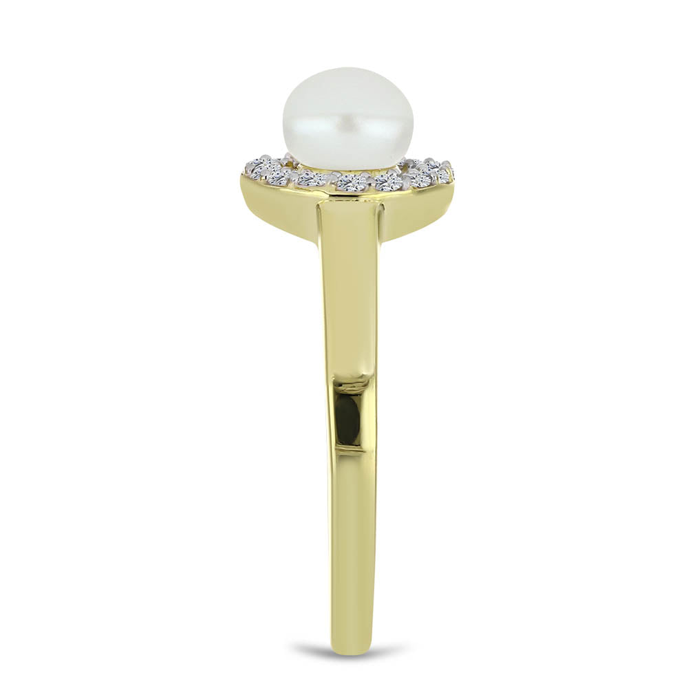 Anillo de Plata Bañada en Oro con Perla blanca de agua dulce y Topacio Blanco