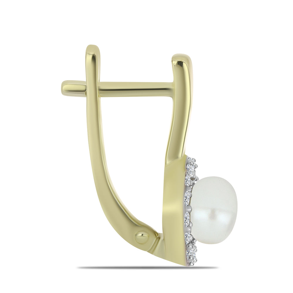 Pendientes de Plata Bañada en Oro con Perla blanca de agua dulce y Topacio Blanco