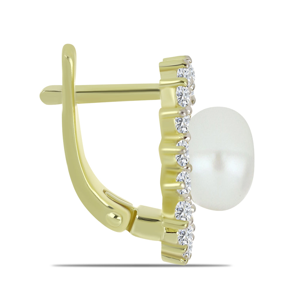 Pendientes de Plata Bañada en Oro con Perla blanca de agua dulce y Topacio Blanco
