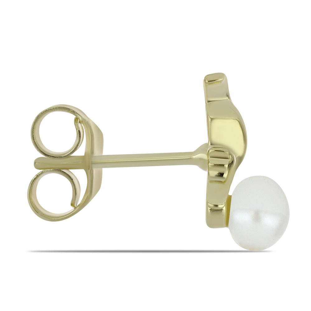 Pendientes de Plata Bañada en Oro con Perla blanca de agua dulce