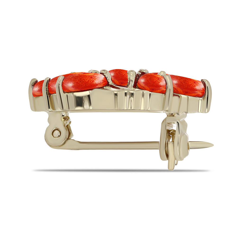 Broche de Plata Bañada en Oro con Coral de Esponja Roja