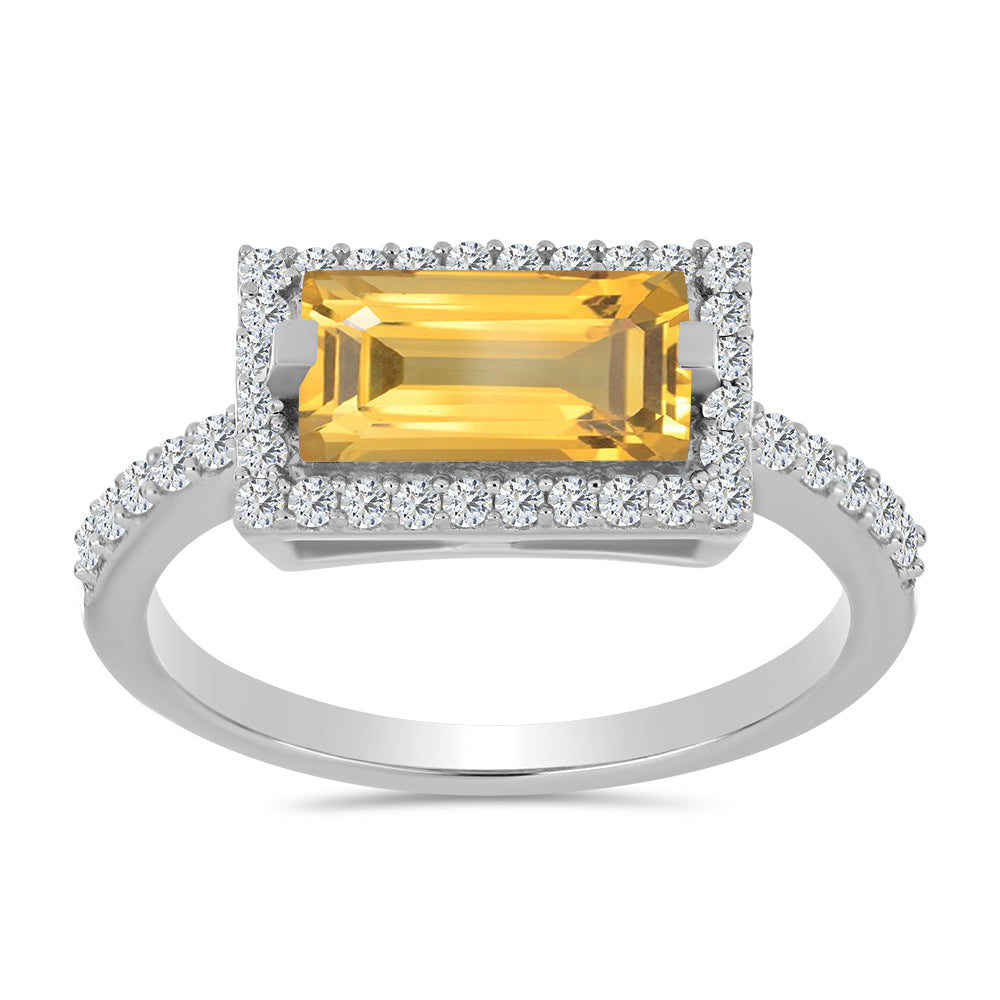 Anillo de Plata con Citrino de los Montes Urales y Topacio Blanco
